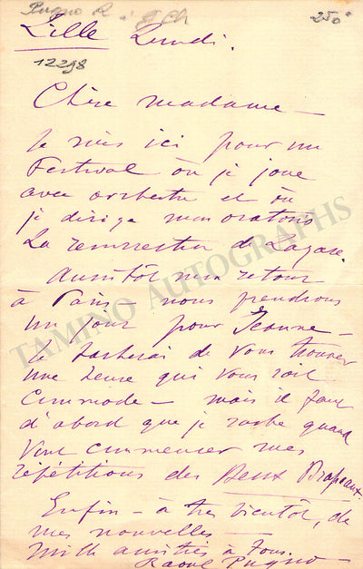 Pugno, Raoul - Set of Autograph Letter Signed + Autograph Note Signed