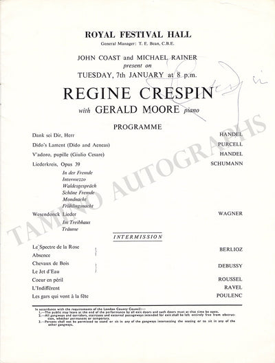 Crespin, Regine - Signed Program London 1960s