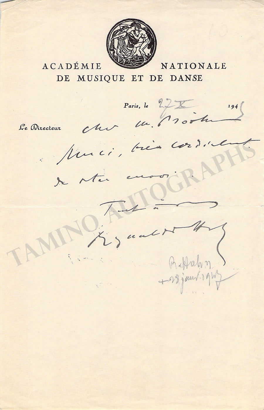 Reynaldo Hahn Autograph Notes Signed 1945 Set x 2 – Tamino