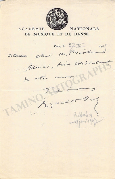 Hahn, Reynaldo - Set of 2 Autograph Notes Signed 1945