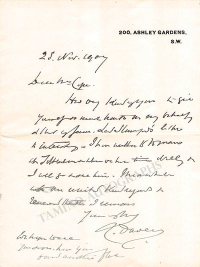Davey, Richard - Autograph Letter Signed 1907