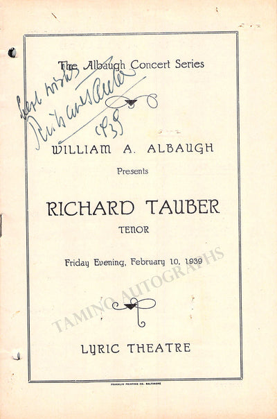 Tauber, Richard - Signed Program Baltimore 1939
