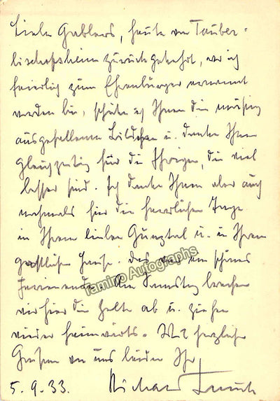 Trunk, Richard - Autograph Letter Signed 1933