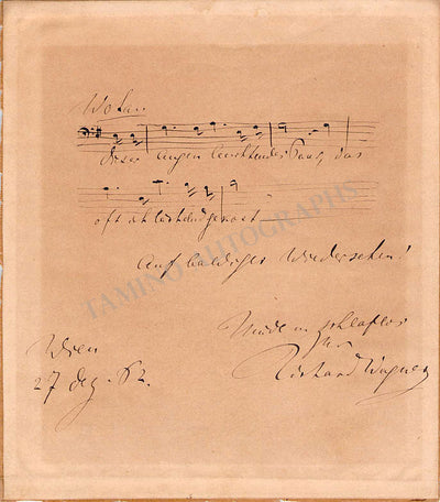 Wagner, Richard - Autograph Music Quote Signed 1882