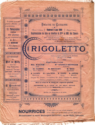 Lausanne Theatre - Silk Program Rigoletto 1899