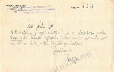 Haas, Robert - Autograph Note Signed 1924