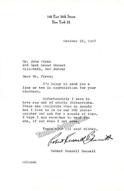 Bennett, Robert Russell - Typed Letter Signed 1967
