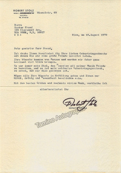 Stolz, Robert - Typed Letter Signed 1970