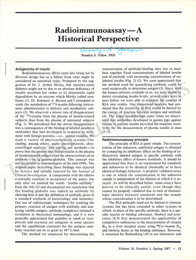 Yalow Sussman, Rosalyn - Signed Printed Article 1987