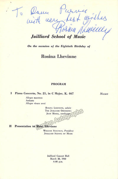 Lhevinne, Rosina - Signed Program New York 1960