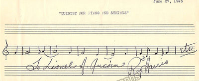 Harris, Roy - Autograph Music Quote Signed 1945