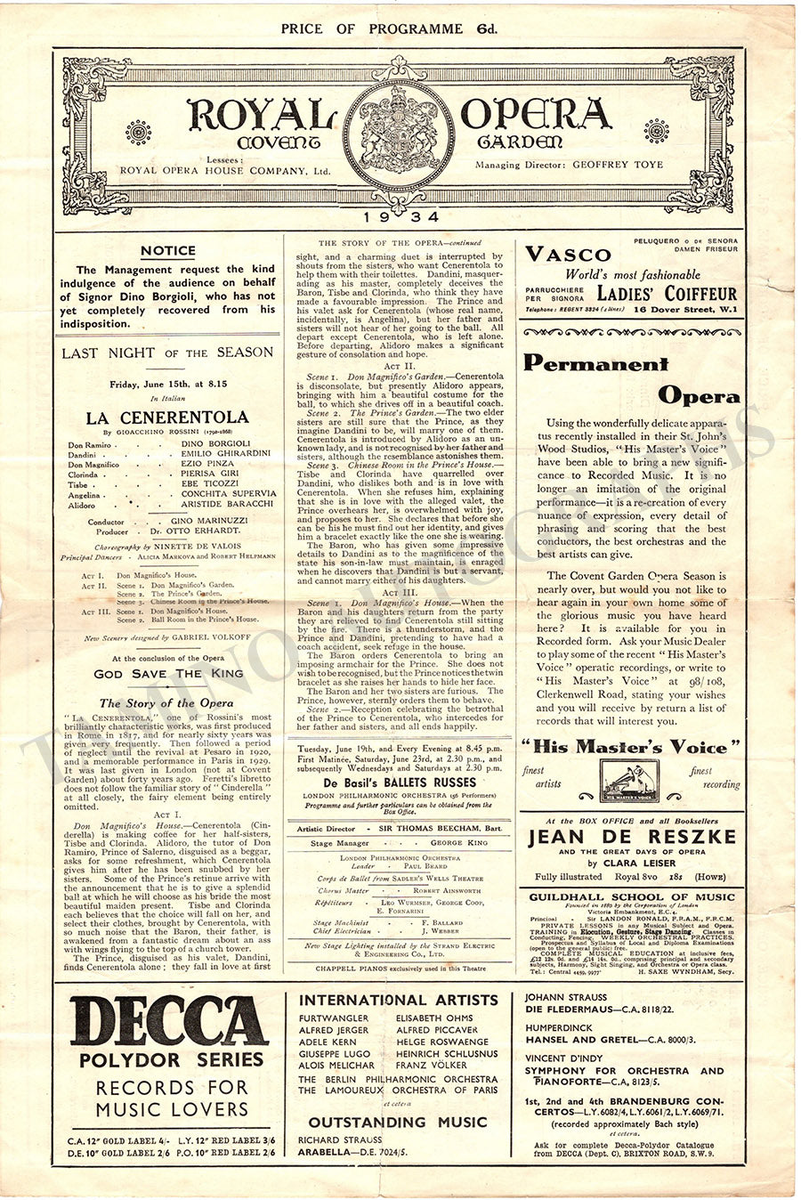 Royal Opera House Covent Garden Opera Programs – Tamino Autographs