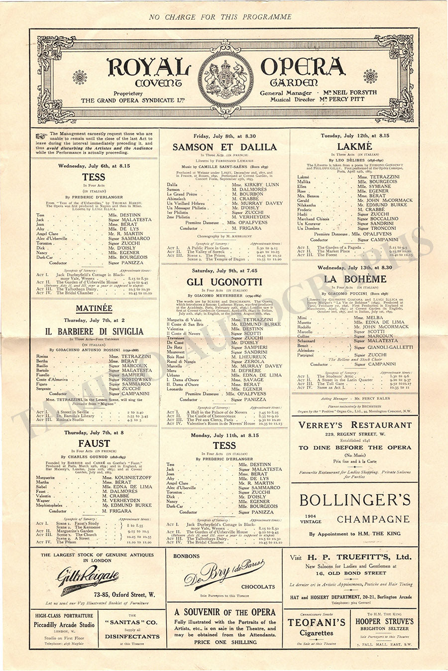 Royal Opera House Covent Garden Opera Programs – Tamino Autographs