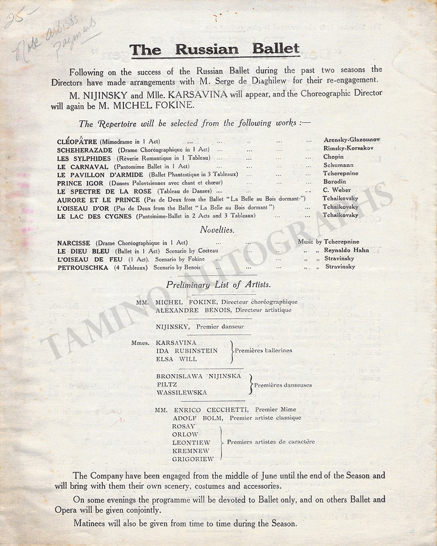 Royal Opera House Covent Garden Season Program 1912 – Tamino