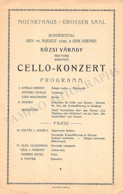 Varady, Roszi - Concert Program Vienna 1926