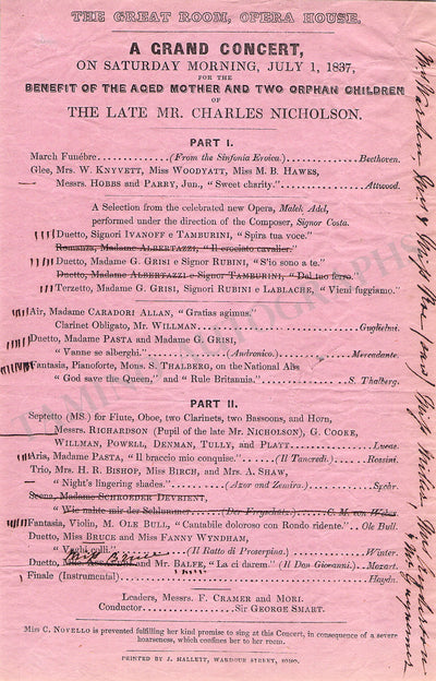 Grisi, Giulia - Pasta, Giuditta - Rubini, Giovanni & Others - Concert Program London 1837