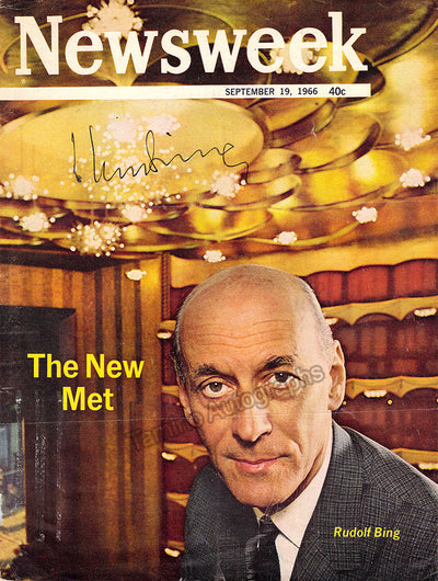 Bing, Rudolf - Signed NEWSWEEK Magazine 1966 Cover Page + 1952 Typed Letter Signed