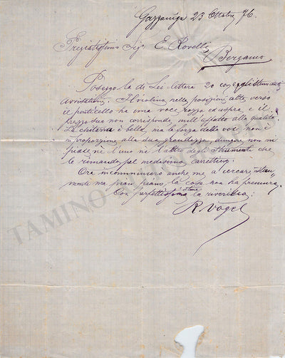 Vogel, Rudolf - Autograph Letter Signed 1876