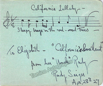 Seiger, Rudy - Autograph Music Quote Signed 1927