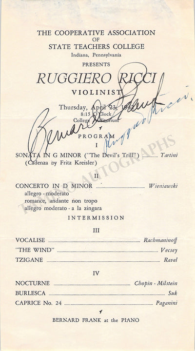 Ricci, Ruggiero - Signed Program 1942