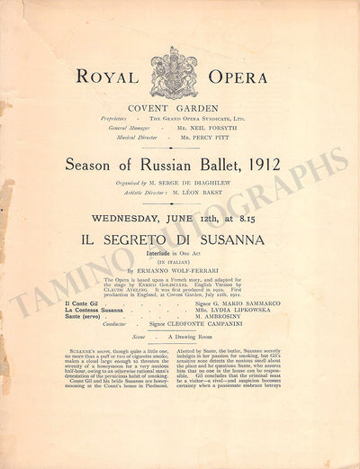 Ballet Russes Diaghilev - Performance Program ROH London 1912