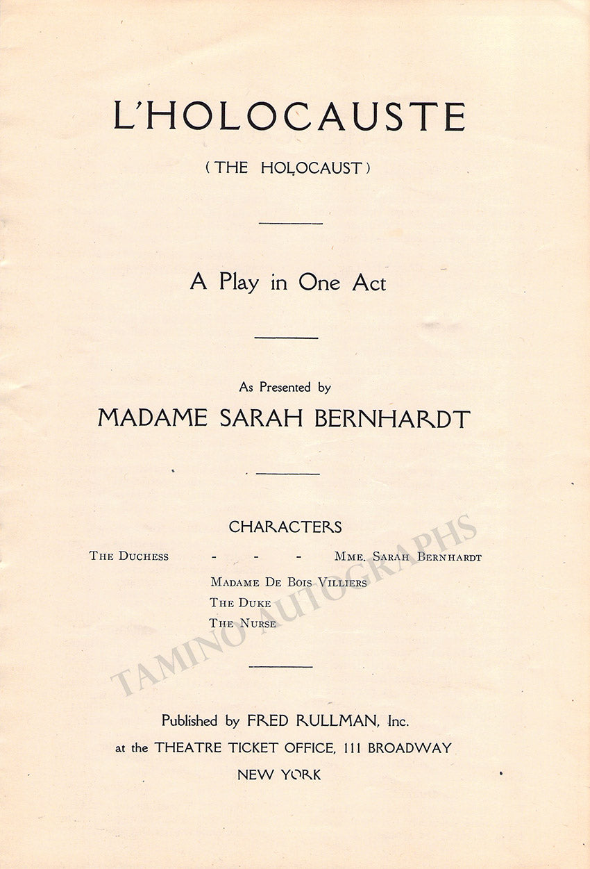 Bernhardt, Sarah - Performance Program USA Visit