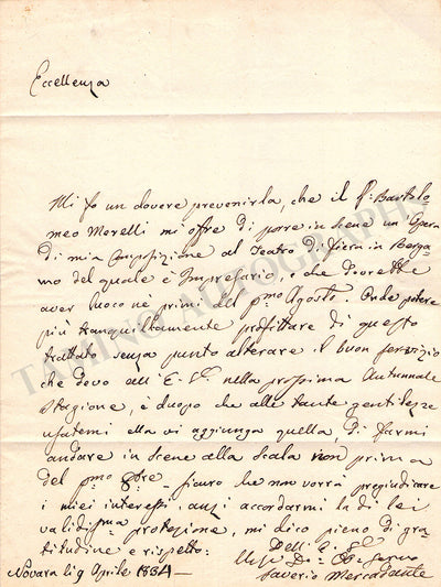 Mercadante, Saverio - Autograph Letter Signed 1834