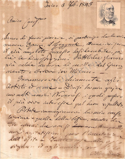 Mercadante, Saverio - Autograph Letter Signed 1843