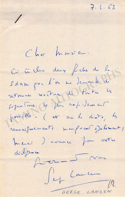 Lancen, Serge - Set of 2 Autograph Letters Signed