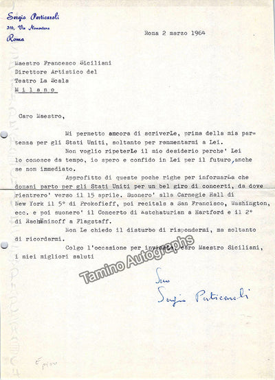 Perticaroli, Sergio - Typed Letter Signed 1964