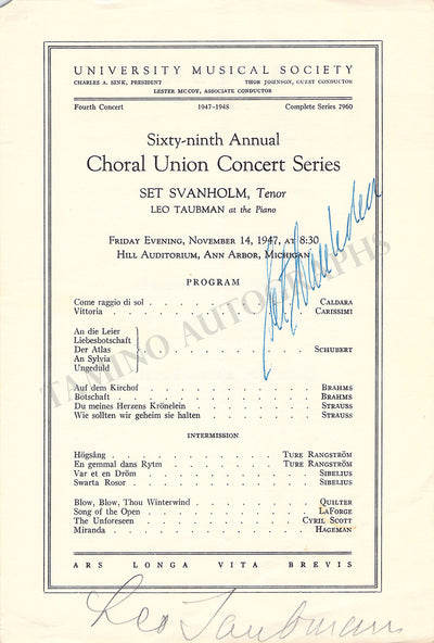 Svanholm, Set - Signed Program Michigan 1947