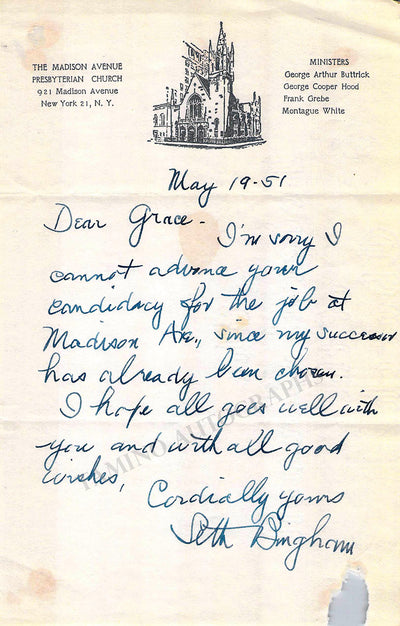 Bingham, Seth - Autograph Note Signed 1951