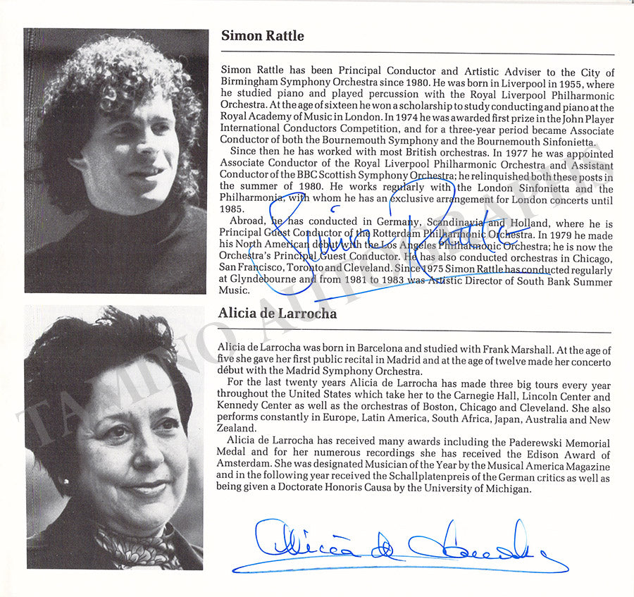 De Larrocha & Rattle Autographs Signed Program Leeds 1985 – Tamino ...