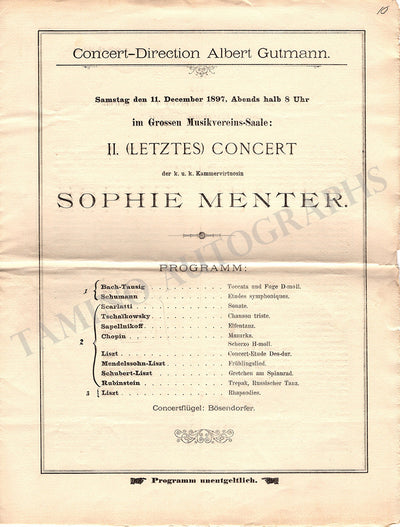 Menter, Sophie - Set of 3 Concert Programs Vienna 1897 & 1900
