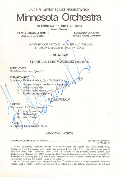 Skrowaczewski, Stanislav - Signed Program Arizona 1978