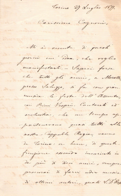 Tempia, Stefano - Autograph Letter Signed 1899