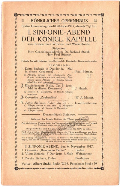 Strauss, Richard - Unsigned Concert Programs & Playbills (Various Options)