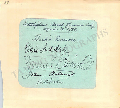 Suddaby, Elsie - Brunskill, Muriel - Adams, John - Falkner, Keith - Signed Album Page with Multiple Signatures