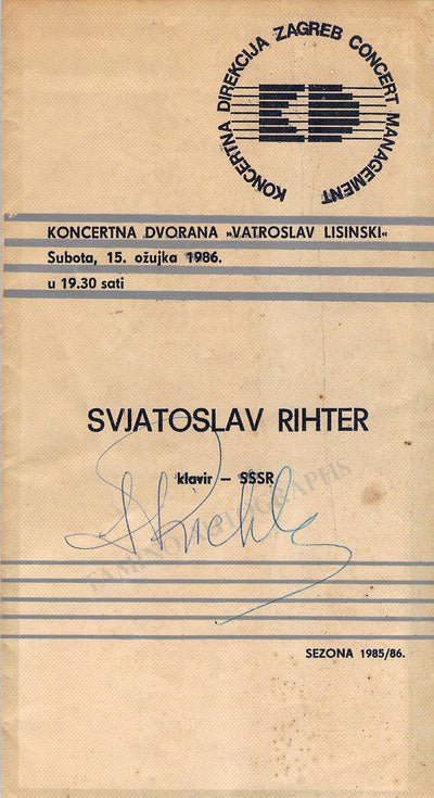 Richter, Sviatoslav - Signed Program Zagreb 1986
