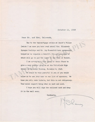 Shawn, Ted - Typed Letter Signed 1948