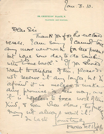 Del Riego, Teresa - Autograph Letter Signed 1910