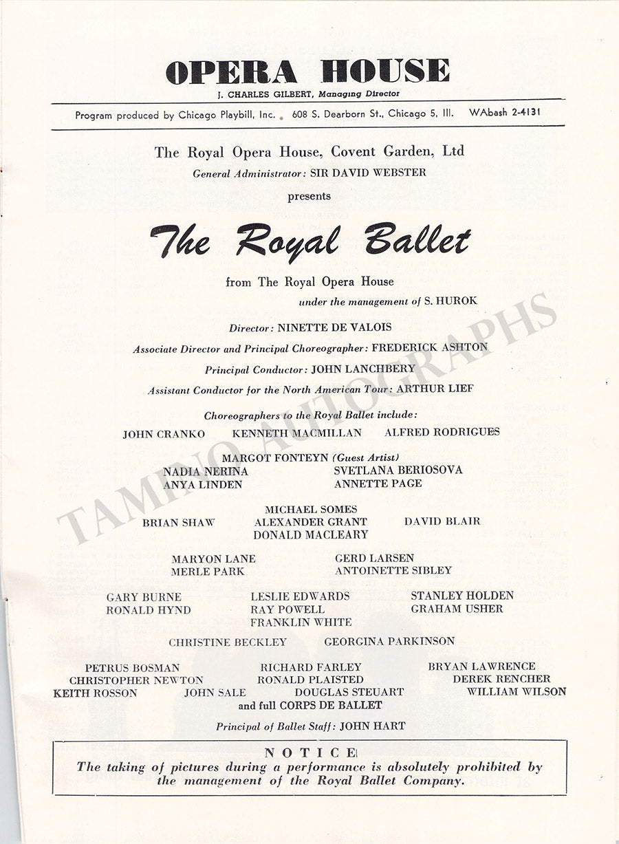 Oreal Opera Program The Royal Ballet Program Chicago Tour 1960-1961 – Tamino Autographs