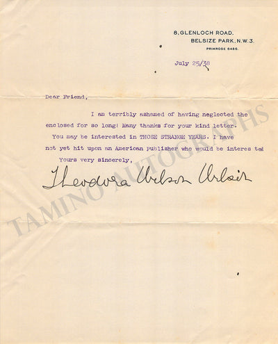 Wilson, Theodora - Typed Letter Signed 1938