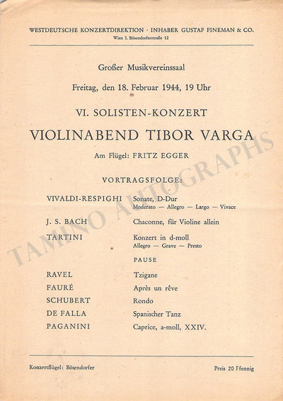 Varga, Tibor - Concert Program Vienna 1944