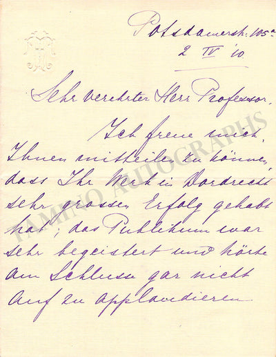 Hill, Tilia - Autograph Letter Signed 1910