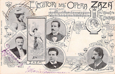 Leoncavallo, Ruggero - Toscanini, Arturo - Storchio, Rosina & Others - Signed Postcard World Premiere Zazá