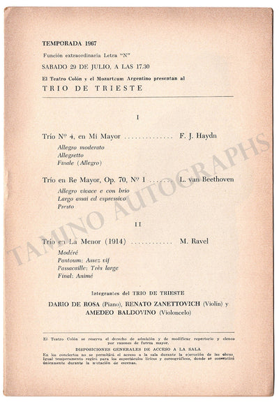 Trieste Trio - Concert Program Buenos Aires 1967