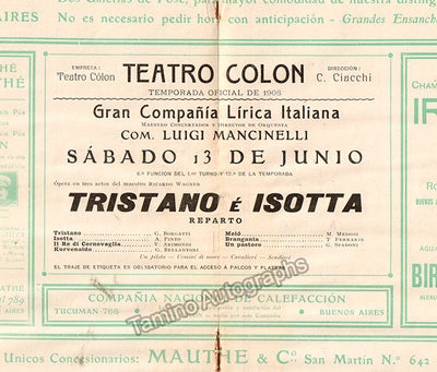 Teatro Colon - Program Tristan und Isolde 1908