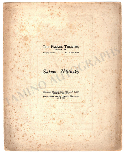 Nijinsky, Vaslav - Performance Program London 1912