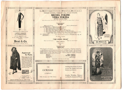 Fokina, Vera - Fokine, Michel - Performance Program Met Opera 1924